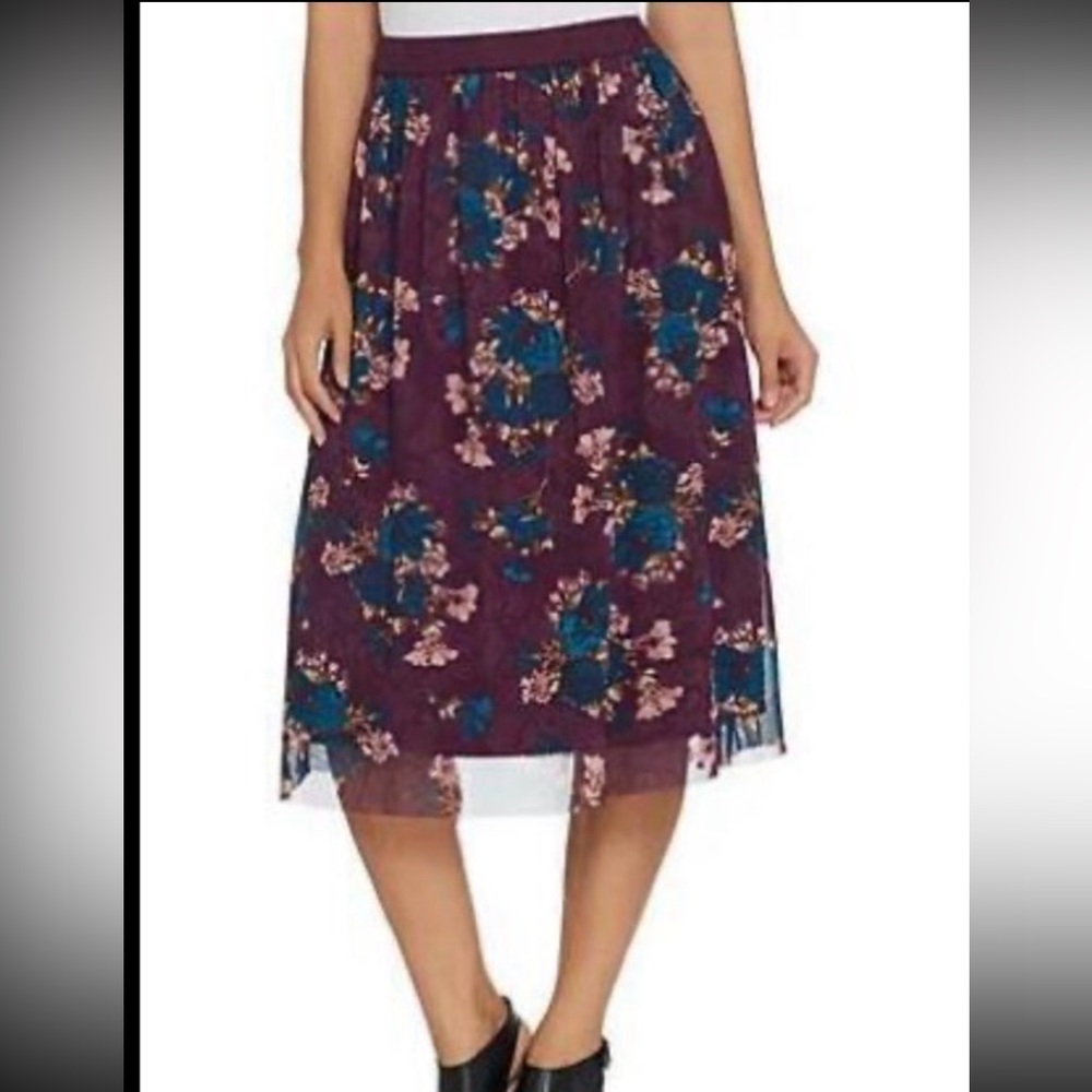 Women’s Du Jour Size 2xl Pull-On Lined Knee Length Mesh Purple Floral Skirt